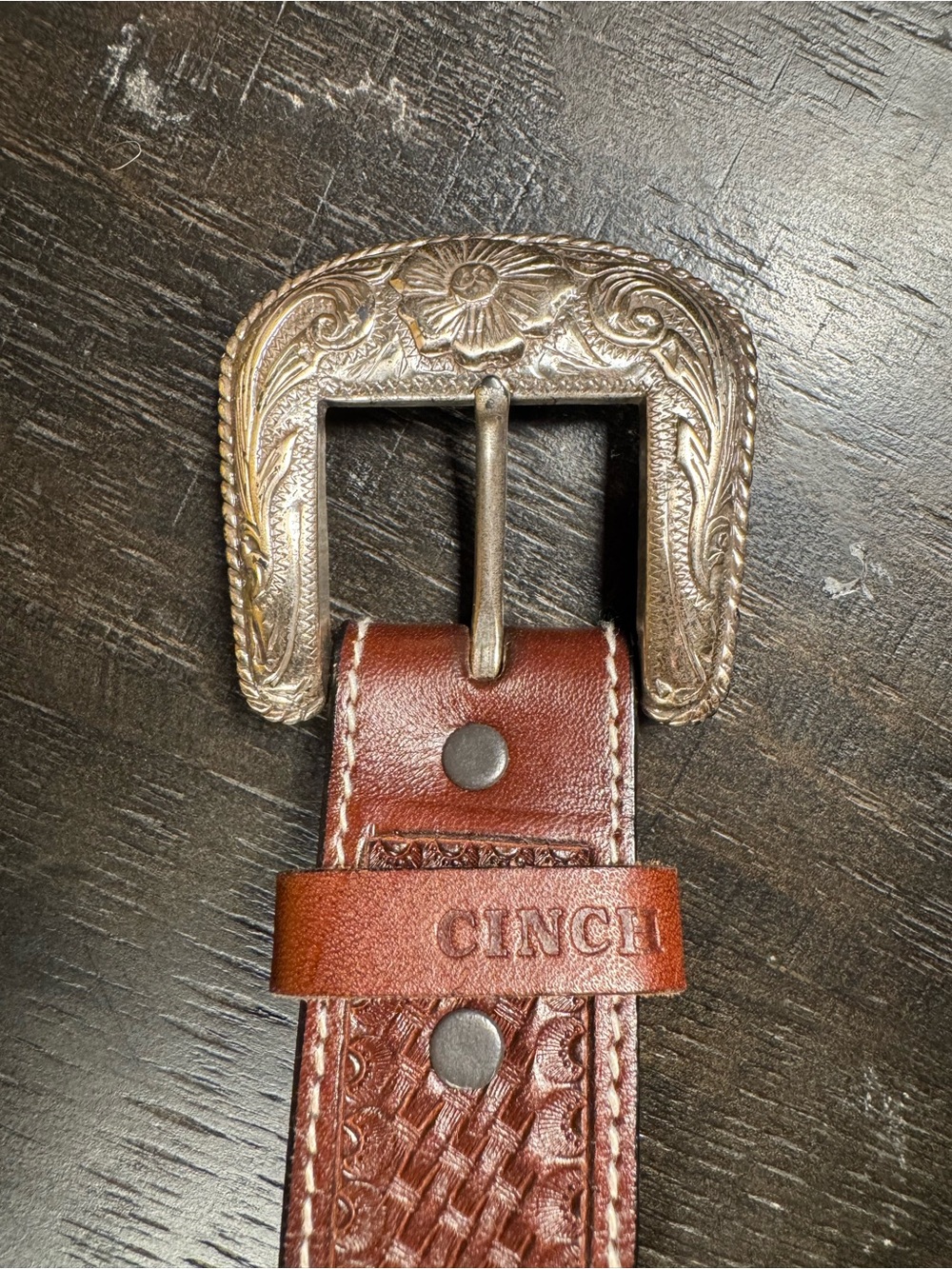Cinch Mens Western Tooled Basketweave Braided Leather Belt Conchos